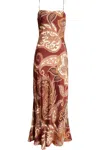 Farm Rio Women's Maxi Slip Dress, Leopard Paisley Burgundy In Multi