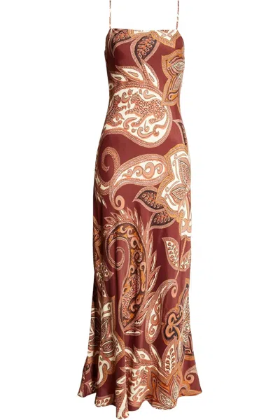 Farm Rio Women's Maxi Slip Dress, Leopard Paisley Burgundy In Multi