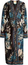Farm Rio Blossom Tapestry Long Sleeve Wrap Dress In Multi