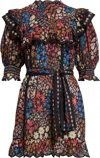 Farm Rio Jujus Garden Black Mini Dress Jujus Garden Black In Multi