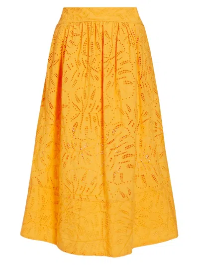 Farm Rio Monstera Eyelet Embroidered Cotton Skirt In Yellow