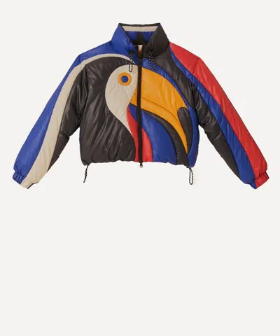 Farm Rio Women's Multicolor Amanda Stripes Toucan Reversible Puffer Jacket