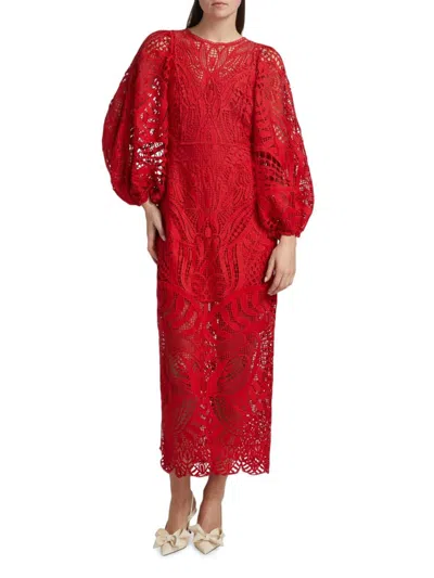 Farm Rio Women's Nature Guipure Midi-dress In Red