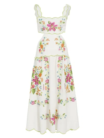 Farm Rio Women's Needlepoint Cut-out Maxi Dress In Tropical Romance Off White
