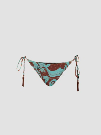 Farm Rio Women's Ocean Print Tie Bikini Bottom In Blue