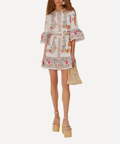 Farm Rio Off-white Delicate Forest Scarves Organic Cotton Mini Dress