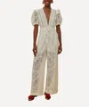 Farm Rio Broderie-anglaise Puff-sleeve Jumpsuit In White