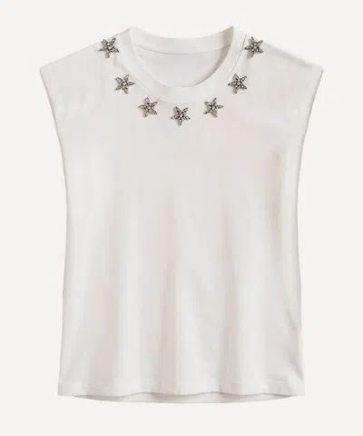 Farm Rio Women's Off-white Sparkling Embroidered Padded Shoulder T-shirt