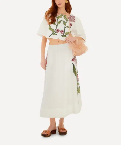 Farm Rio Women's Off-white Flower Midi Skirt