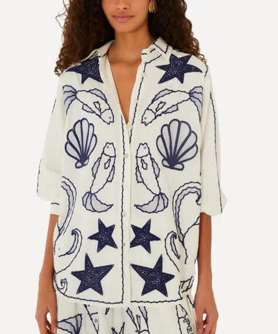 Farm Rio Women's Off-white Fresh Fish Shirt