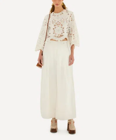 Farm Rio Women's Off-white High Waisted Linen Trousers