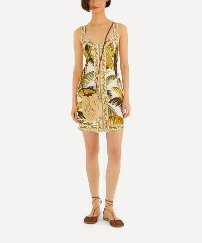 Farm Rio Women's Off-white Trancoso Buttoned Linen Mini Dress In Multi