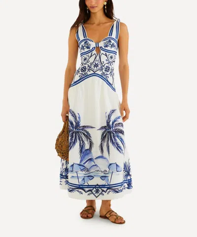 Farm Rio Women's Off-white Wonderful City Linen Maxi Dress In Blue
