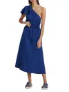 Farm Rio Women's One-shoulder Linen-blend Belted Midi-dress In Blue