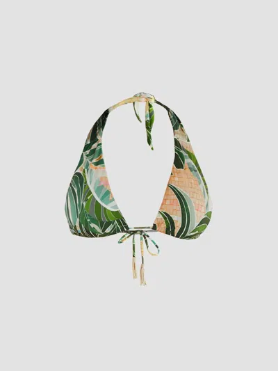 Farm Rio Women's Palm Print Elongaited Bikini Top In Green
