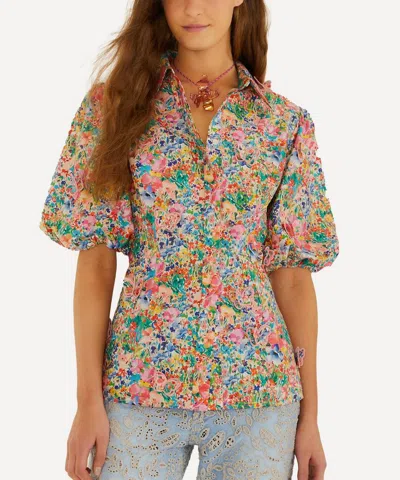 Farm Rio Women's Peasant Floral Off-white Butterflies Blouse In Multi