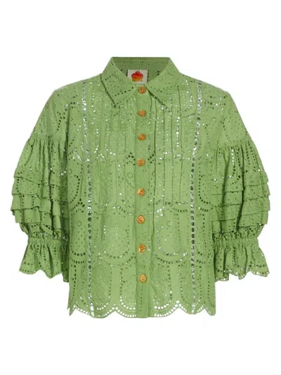 Farm Rio Women's Pineapple Eyelet Blouse In Green