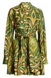 Farm Rio Pineapple Ikat Mini Dress In Green In Multi