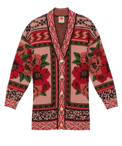 Farm Rio Floral-print Cardigan In Pink