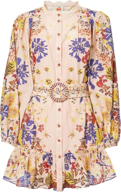 FARM RIO FARM RIO WOMEN'S PUFF SLEEVE MINI DRESS, BEAUTY BOUQUET PINK