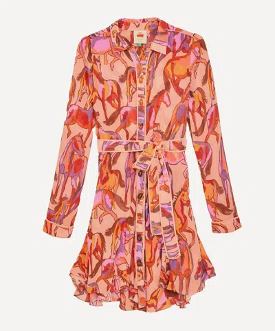 Farm Rio Women's Rose Wild Horses Long Sleeve Mini-dress