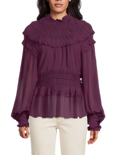 Farm Rio Women's Ruffled Peplum Top In Burgundy
