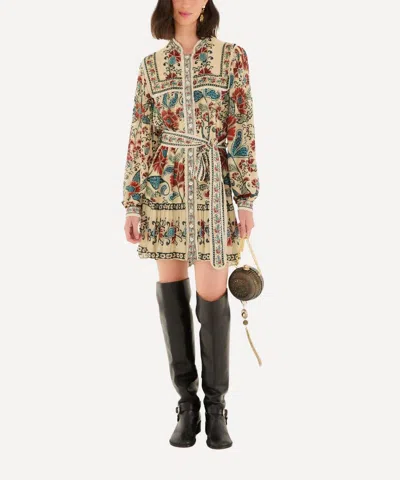 Farm Rio Francesca Sand Long Sleeve Mini Dress In Neutral