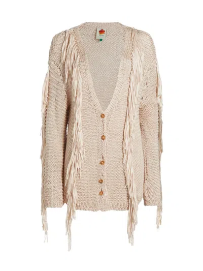 Farm Rio Women's Sand Striped Fringe Cardigan