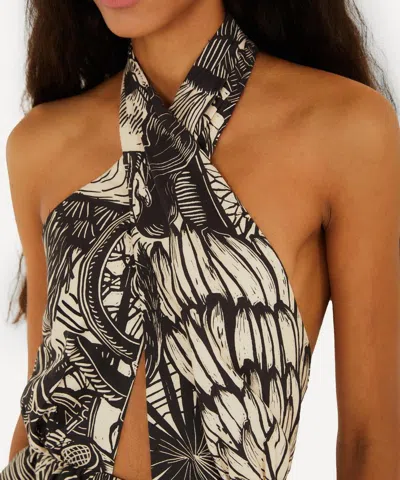 Farm Rio Women's Sand Tropical Scarf Shirt In Black