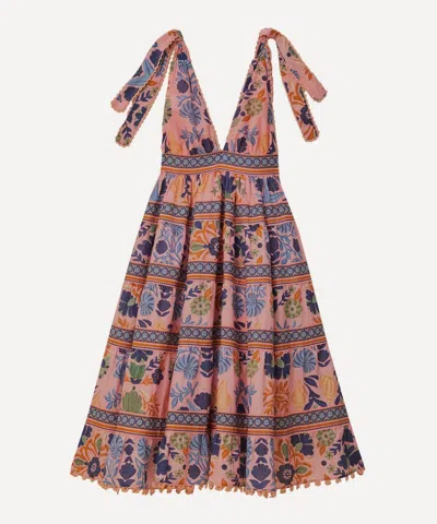 Farm Rio Women's Seashell Tapestry Pink Midi-dress