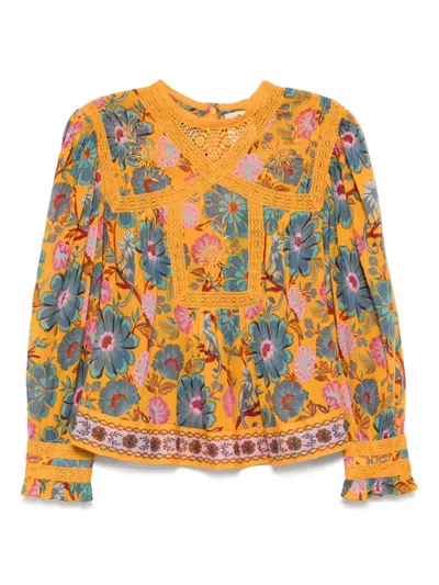 Farm Rio Women's Short Sleeve Collar Blouse, Mica Yellow In Multi