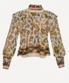 Farm Rio Women's Silver Floral Tapestry Long Sleeve Blouse In Multi