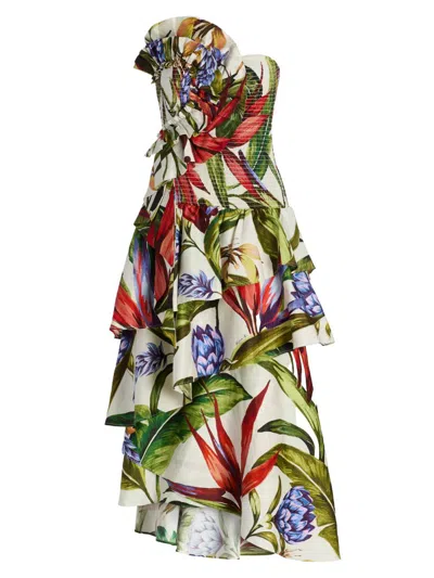 Farm Rio Women's Smocked Floral Cotton Strapless Maxi Dress In Multi