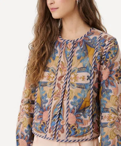 Farm Rio Women's Soft Pink Sea Garden Scarf Buttoned Jacket In Multi