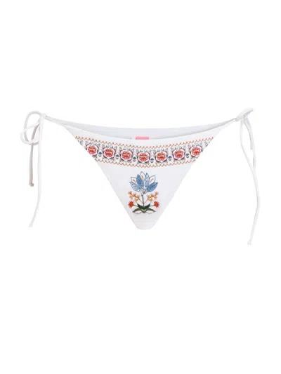 Farm Rio Women's Stitched Garden Side-tie Bikini Bottom In White