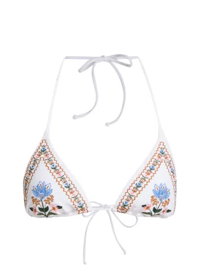 Farm Rio Women's Stitched Garden Triangle Bikini Top In White