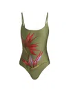 Farm Rio Strilitzia Placed Floral One-piece Swimsuit In Green
