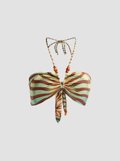 Farm Rio Women's Stripe Halter Bikini Top In Green