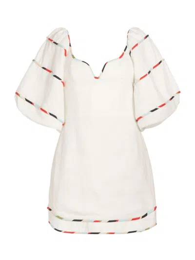 Farm Rio Women's Stripe Trim Linen Minidress In White