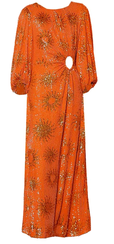 Farm Rio Sunny Mood Sequin Midi Dress In Orange