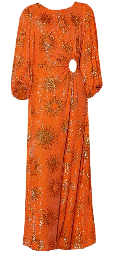 white christmas dresses Farm Rio Orange Lace Long Sleeve Midi Dress, Orange / XXS main image 1
