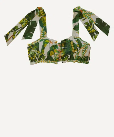 Farm Rio Women's Tropical Forest Off-white Knot Crop-top In Green