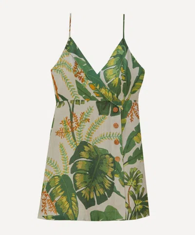 Farm Rio Women's Tropical Forest Off-white Mini-dress In Green