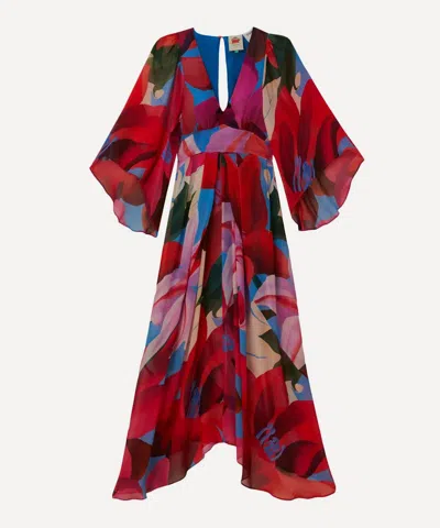 Farm Rio Women's Watercolour Floral Blue Maxi-dress