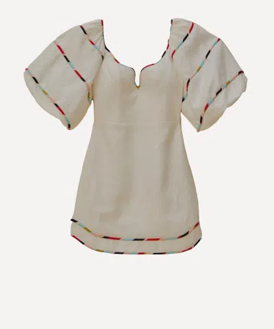 Farm Rio Women's White Colourful Stripes Euroflax Mini Dress In Neutral