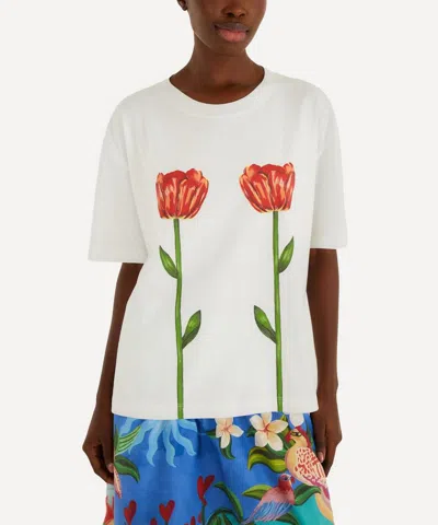 Farm Rio Women's White Tropical Rose Cotton T-shirt