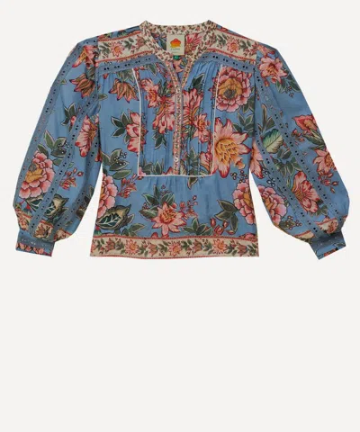 Farm Rio Women's Wonderful Bouquet Blue Longsleeve Top