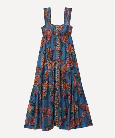 Farm Rio Women's Wonderful Bouquet Blue Maxi-dress