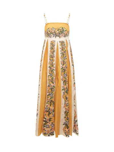 Farm Rio Sand Hilo Striped Floral-print Maxi Dress In Yellow