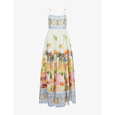 Farm Rio Womens Aracati Multicolor Aracati Shoulder-straps Cotton-blend Maxi Dress